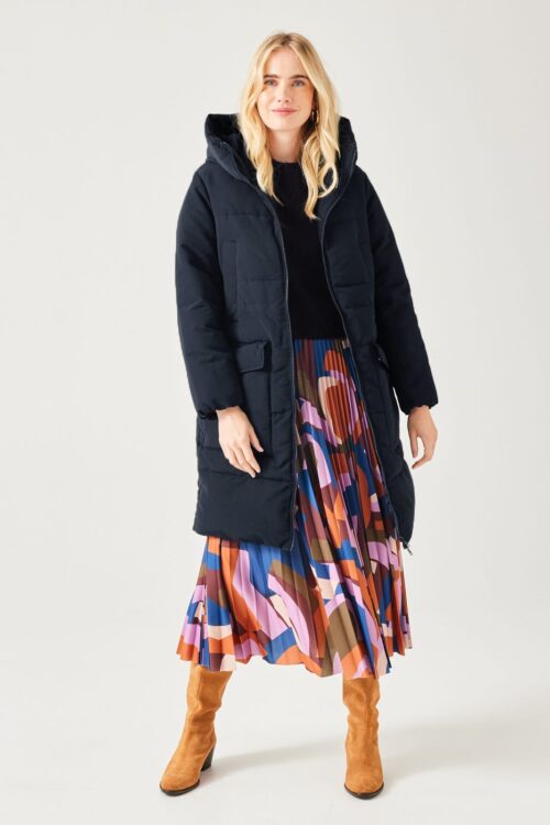 Long hooded down jacket – Navy